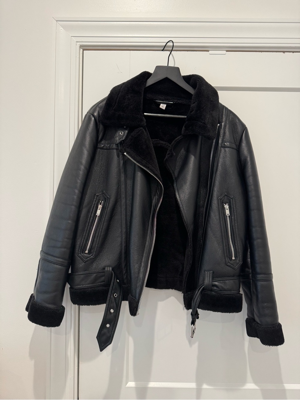 Zara Black Faux Shearling Biker Jacket